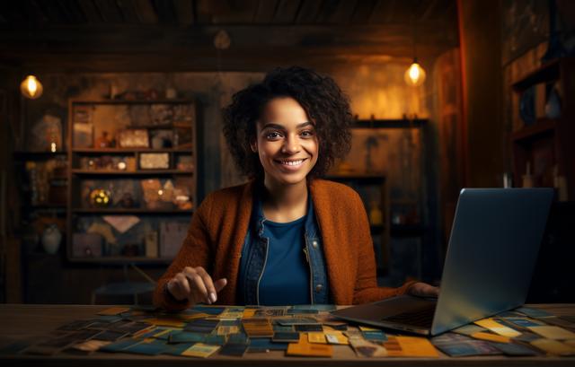 woman-smiling-with-credit-card-laptop-computer