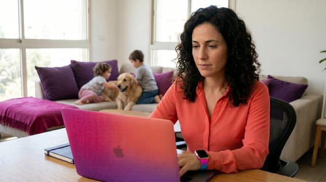 woman-laptop-orange-sweater