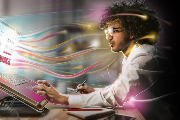 man using laptop AI illustration